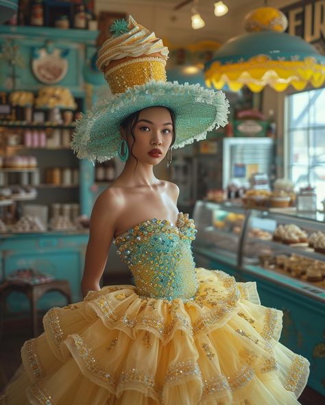 Teal And Yellow Outfit, Ice Cream Dress, Ice Cream Drinks, Cupcake Queen, Yellow And Teal, New Media Art, Yellow Outfit, Dance Performance, Generative Art