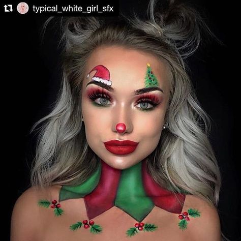 Christmas Clown, Snow Beauty, Christmas Party Makeup, Christmas Makeup Looks, Xmas Makeup, Fantasy Make-up, Halloween Make-up Looks, Cold Christmas, Christmas Eye Makeup