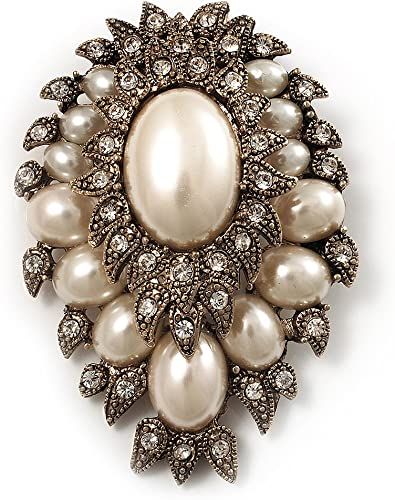 Amazon.com: Avalaya Oversized Vintage Corsage Imitation Pearl Brooch (Antique Gold): Brooches And Pins: Clothing, Shoes & Jewelry Vintage Corsage, Crystal Brooch, Pearl Brooch, Pearl Gemstone, Vintage Jewels, Fantasy Jewelry, Vintage Jewellery, Vintage Brooches, Hair Jewelry