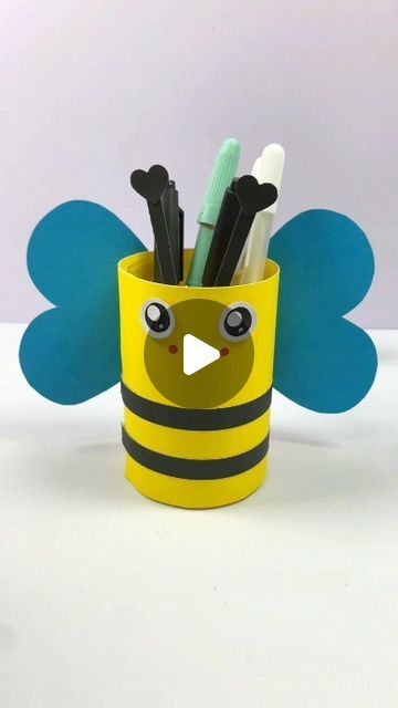 paper crafts creator on Instagram: "Cute Little Bee Pen Holders

#penholderhandmade #turnwasteintotreasurehandmade #wasteutilization #handmadediy #unwantedbottlecrafts" Waste Material Art, Cup Decorating, Waste Material, Material Art, Pencil Cup, Pencil Holder, Pen Holder, Bottle Crafts, Pen Holders