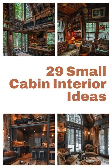 This style marries traditional country aesthetics with modern design elements to create a clean, updated look that remains warm and inviting. Ideal for small cabins looking for a contemporary yet cozy feel. Click or tap to see more contemporary country interiors. Small Cabin Interior Ideas, Cabins In The Woods Interior, Cabin Interiors Rustic, Mountain Cabin Interior, Tiny Cabin Decor, Small Rustic Cabin, Tiny Cabins Interiors, Cozy Cabin Interior, Cabin Interior Ideas