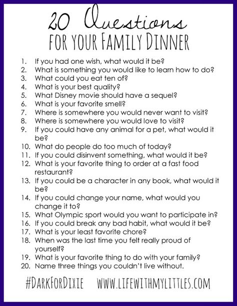 How to make your family dinner more memorable with #DarkForDinner. Plus a printable list of questions to ask your family! Family Night Questions, Get To Know Family Questions, Family Questions Games, Questions For Siblings, Questions For Family Dinner Table, How Well Do You Know Your Family Questions, Dinner Questions For Kids, Questions To Ask At Dinner Families, Fun Family Questions