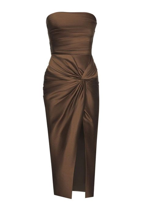 Orange Brown Dress, Brown Dress Formal Classy, Short Dress Patterns Formal, Drape Dress Pattern, Silk Drape Dress, Desinger Dresses, Brown Evening Dresses, Brown Dresses Formal, Brown Silk Dress