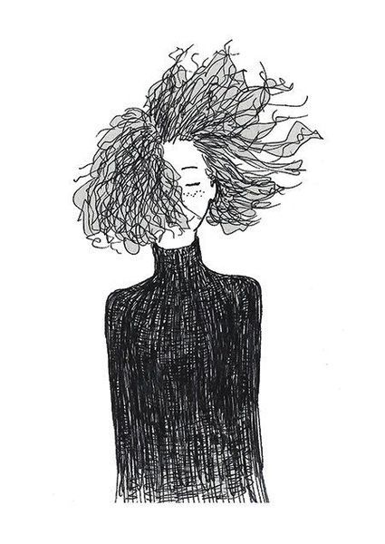 Self-acceptance: Hair Curly Drawing, Curly Hair Drawing, Drawing Hair, Hair Drawing, White Drawing, Arte Sketchbook, Black And White Drawing, Art And Illustration, Pen Art