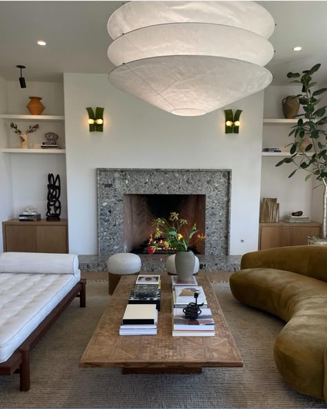 Ashley Tisdale House, 60s Fireplace, Formal Living Room With Fireplace, Kitchen And Living Room Ideas, Cool Interior Design, Townhouse Interior, Spanish Modern, Our Place, Fireplace Design