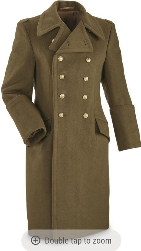 Hungarian Long green wool women's military coat Military Trench Coat, Long Coat Men, Work Coat, Great Coat, Military Coat, Long Winter Coats, Wool Overcoat, Military Surplus, Double Breasted Trench Coat