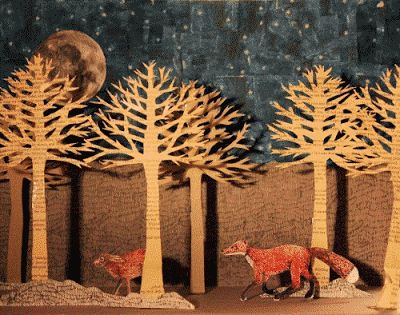 Fox Chasing Hare Papercutting Gif | Content in a Cottage Japanese Red Maple, Fox Face, Ivy House, Matte Painting, Art Et Illustration, Big Sky, Carolina Blue, Stop Motion, Assemblage