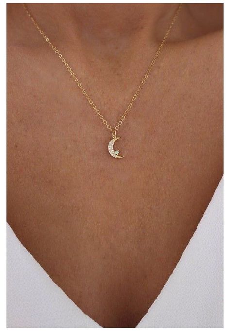 Opal Moon Necklace, Moon Necklace Gold, Dainty Jewelry Necklace, Gold Moon Necklace, Diy Collier, Necklace Opal, Gold Rope Chains, Crescent Moon Necklace, Cluster Necklace