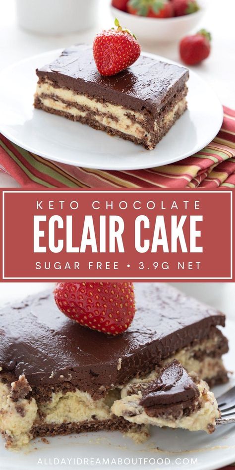 Keto Graham Crackers, Sanford Profile, Sugar Free Pastries, Chocolate Eclair Cake, Chocolate Eclairs, Keto Board, Keto Cakes, Eclair Recipe, Ketogenic Desserts