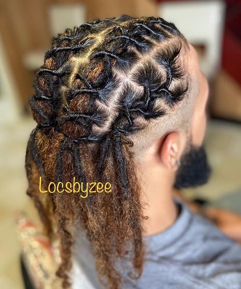 Unique Dreadlock Hairstyles For Men, Long Dreads Ponytail Men, Dreadlock Braids Men, Loc Styles With Undercut Men, Braided Dreads Men Dreadlocks, Locs Hairstyles For Men Medium, Men Loc Styles Medium, Braided Dreads Men, Loc Styles For Men Short