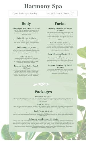 Spa Menu Ideas Price List, Spa Menus Ideas, Spa Infographic, Service Menu Spa, Spa Pamphlet Design, Massage Menu Ideas, Spa Service Menu Ideas, Spa Menu Ideas, Menu Spa