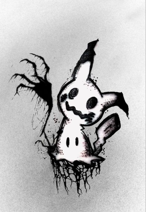 Mimikyu Sketch, Mimikyu Drawing, Dark Pokemon, Cyberciligism Tattoo, Dark Pokémon, A Touch Of Darkness, Touch Of Darkness, Funny Dark, Pokemon Sketch