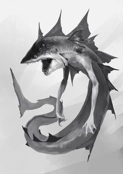 Whale Monster, Shark Monster, Cute Shark, Fantasy Story, Creepy Art, Art Practice, Fantasy Creatures, Art Sketches, Art Inspo