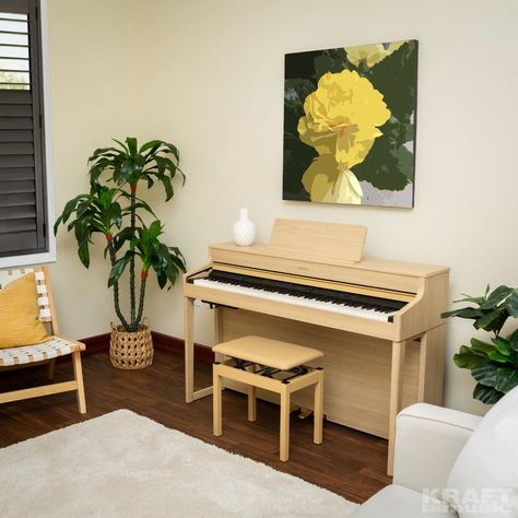 Roland HP702 Digital Piano - Light Oak – Kraft Music Japandi Inspiration, Roland Piano, Piano Light, Piano Crafts, Piano Performance, Portable Piano, Piano Lamps, Portable Keyboard, Piano Bench