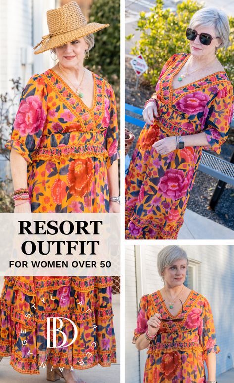 Resort wear doesn't have to be frumpy or matronly. You can look stylish and age-appropriate in resort wear when you follow these fashion tips. This post features a resort wear outfit for women over 50, so you can feel confident and comfortable on your next vacation. Women's Resort Wear, Tropical Christmas Outfit Women, Plus Size Resort Wear Outfits, Resort Outfits For Women, Resort Casual Attire Women, Resort Wear For Women Classy, Summer Cruise Outfits, Plus Size Resort Wear, Resort Clothing