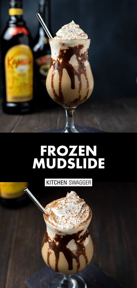 How To Make A Mudslide Drink, Mudslides Made With Ice Cream, Frozen Mudslide Recipe Alcohol, Mudslide Recipe Alcohol, Dreamy Cocktails, Frozen Mudslide Recipe, Dessert Drinks Alcohol, Summer Slushies, Mud Slide Drink Recipe