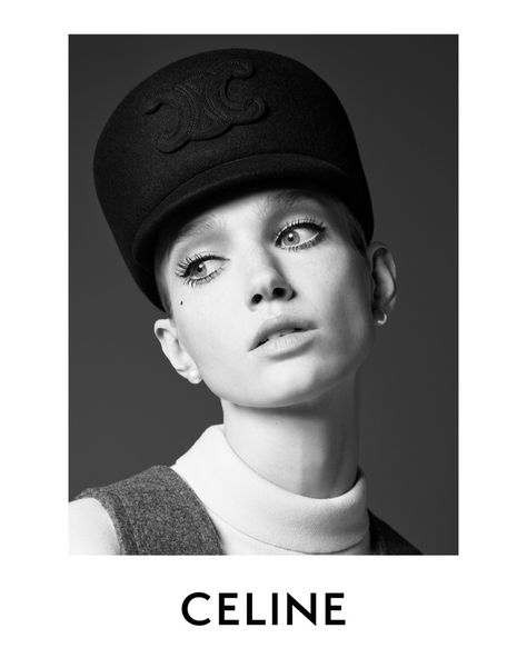 Celine Winter 2024 Campaign: Major Mod Vibes Celine Hat, Celine Campaign, Beauty Campaign, Hair Color Auburn, Blonde Hair Inspiration, Hedi Slimane, Richard Avedon, Love Hat, Red Hair Color