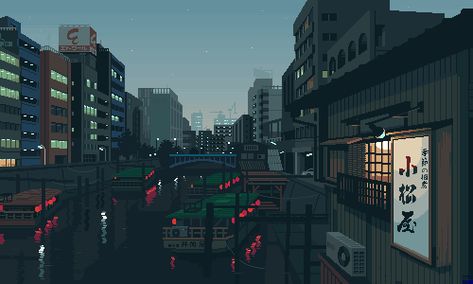 Animated pixel art that soothes my soul. - Album on Imgur Pixel Art Gif, Pixel City, The Garden Of Words, Gif Background, Pixel Art Background, Pixel Animation, Anime City, Arte 8 Bits, 8bit Art