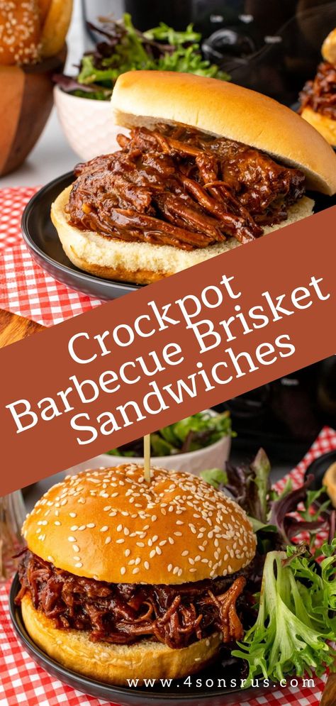 Barbecue Brisket Crockpot, Crockpot Brisket, Brisket Sandwich Recipe, Crockpot Barbecue, Brisket Sandwiches, Barbecue Brisket, Bbq Beef Sandwiches, Club Sandwich Recipes, Beef Brisket Recipes