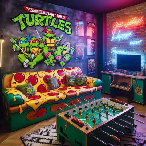 Ninja Turtle Room Decor, Ninja Turtles Art Draw, Tmnt Bedroom, Tmnt Room, Ninja Turtle Room, Ninja Turtle Bedroom, Tmnt Games, Turtle Room, Ninja Turtle Theme