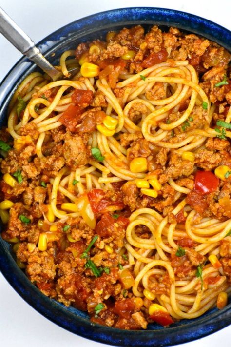 Yeah, it's another picture of Mexican spaghetti. Spaghetti Pictures, Mexican Spaghetti, Ground Chicken Burgers, High Potassium, Fusion Dishes, Help Digestion, Homemade Tacos, Easy Mexican, Homemade Taco Seasoning