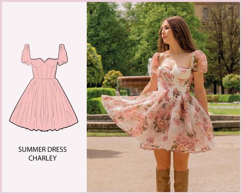 Cute Summer Dress Patterns, Dress Patterns Short Formal, Beginner Dress Pattern Summer, Free Short Dress Pattern, Romantic Dress Pattern, How To Make A Dress Pattern Diy, Summer Clothing Patterns, Sun Dress Sewing Pattern Free, Cute Handmade Summer Dress