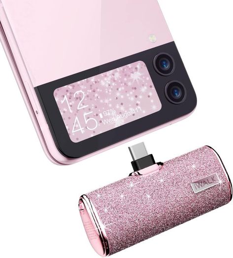 iWALK USB C Portable Charger, 4500mAh Ultra-Compact Small Power Bank, Sparkly Battery Pack Compatible with iPhone 15/15 Plus/15 Pro/15 Pro Max, Samsung Galaxy Z Flip5/4, S24, S23 Ultra, Pink Iwalk Portable Charger, Travel Finds, Portable Charger, Home Room Design, S23 Ultra, Battery Pack, Power Bank, Pink Glitter, Iphone 15