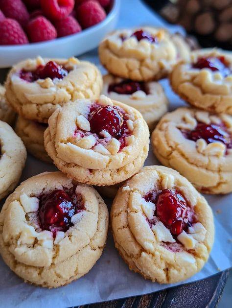 Five Ingredient Raspberry Cheesecake Thumbprint Cookies, Raspberry Cheesecake Thumbprint Cookies, Subway Raspberry Cheesecake Cookies, Thumbprint Cookie Recipes, Cheesecake Thumbprint Cookies, Cozy Baking, Raspberry Cheesecake Cookies, Buttery Cookie, Dessert Cheesecake