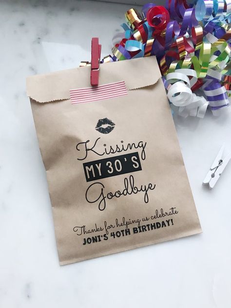 Birthday Favor Bags Kissing my 30th 40th 50th 60th 70th etc image 1 40th Birthday Favors, 30th Birthday Party Favors, 40th Birthday Party Favors, 50th Birthday Party Favors, 40 Birthday Signs, 40th Bday Ideas, 60s Party, Brown Paper Bags, Birthday Goodie Bags