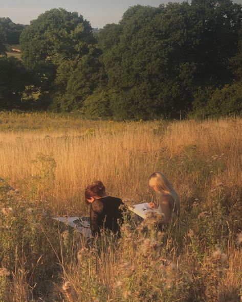 Couples In Field Aesthetic, Friends Nature Aesthetic, Painting Photography Aesthetic, Spring Aesthetic With Friends, Cottage In A Field, Mysterious Summer Aesthetic, Summer In The Desert, Paintings For 3 Best Friends, 2024 Lifestyle Aesthetic