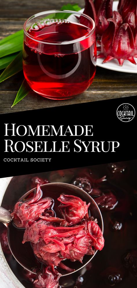 Homemade hibiscus syrup is a beautiful way to bring some intense, tart, and floral taste to your drink. There are only a few -if any- flowers with such a strong aroma that translates so well into syrup or infusions for cocktails than the Roselle hibiscus. Give this truly amazing syrup recipe a try! #homemade #syruprecipe #rosellesyrup #hibiscussyrup #rosellecocktails #syrupforcocktails #cocktails #redsyrup #floralsyrup #flowersyrup #homemaderosellesyrup #edibleflowers Hibiscus Syrup Drink Recipes, Candied Hibiscus Flower Recipe, Hibiscus Simple Syrup, Hibiscus Syrup Recipes, Roselle Recipe, Rosella Recipes, Roselle Recipes, Hibiscus Recipes, Roselle Juice