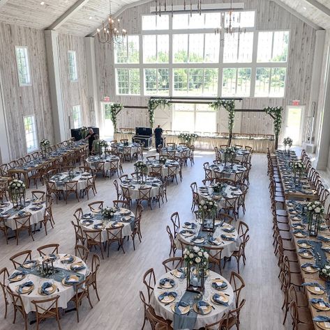 Silver Blue Wedding Theme, Blue And White Classy Wedding, Blue Reception Decorations, Light Blue Rustic Wedding, Dark Blue Wedding Decor, Wedding Reception Set Up, Blue White Silver Wedding, Wedding Reception Ideas Blue, Blue Themed Wedding Reception