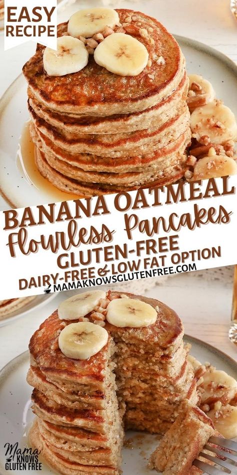 Banana Free Pancakes, Healthy Pancake Recipes Dairy Free, Gluten Free Dairy Free Banana Pancakes, Banana Oatmeal Recipes Healthy, Gluten Free Oat Pancake Recipe, Oats Pancakes Recipe, Flourless Pancakes Healthy, Natural Food Recipes Healthy Eating, Healthy Breakfast Gluten Free Dairy Free