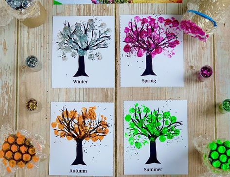 4 Seasons Craft, Free Tree Template, High School Craft, Season Craft, Seasons Craft, Four Seasons Art, Witch Craft Works, Valentines Day Cards Handmade, Tree Template