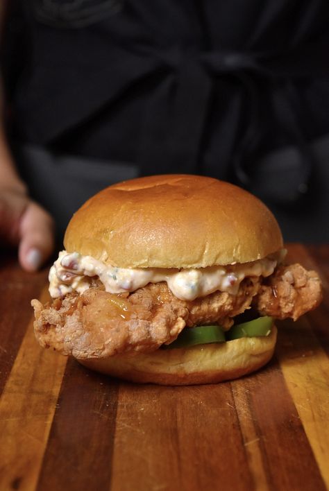 Copycat Chick-fil-a Pimento Cheese Chicken Sandwich - Sauced Up! Foods Pimento Chicken Sandwich, Chick Fil A Pimento Cheese Sandwich, Chick Fil A Pimento Cheese, Pimento Cheese Chicken Sandwich, Chick Fil A Sandwich Recipe, Chicken Tender Sauce, Pimento Cheese Chicken, Cheese Chicken Sandwich, Chicken Sandwich Sauce