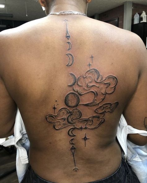 Whole Back Tattoo Women, Afrocentric Tattoos For Women, Moon Mushroom, Earthy Tattoos, Flower Spine Tattoos, Mushroom Tattoo, Neck Tattoos Women, Small Pretty Tattoos, Tasteful Tattoos