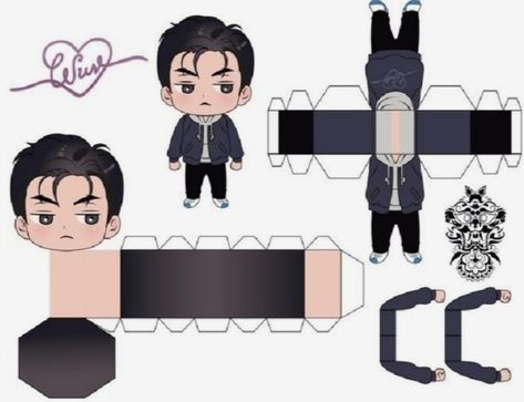 Jinx Paper Craft, Jaekyung Jinx Manhwa, Sweet Venom, Diy Gift Box Template, Anime Crafts Diy, Anime Paper, Paper Dolls Diy, Paper Toys Template, Paper Doll Template