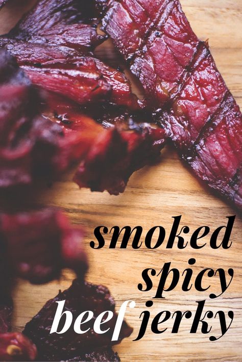 If you have never made your own jerky, you are definitely in for a treat. This recipe for smoked spicy beef jerky on the Traeger Grill is so very, very good and requires only a few simple ingredients. Make this spicy beef jerky in bulk and enjoy on the trail or whenever you're craving a healthy, nutritious and all-natural high-protein snack. Traeger Jerky Recipe, Spicy Jerky Recipe, Sweet And Spicy Beef Jerky Recipe, Spicy Beef Jerky Recipe, Jerky Marinade Recipes, Beef Jerky Recipe Dehydrator, Beef Jerky Marinade, Spicy Beef Jerky, Deer Jerky Recipe