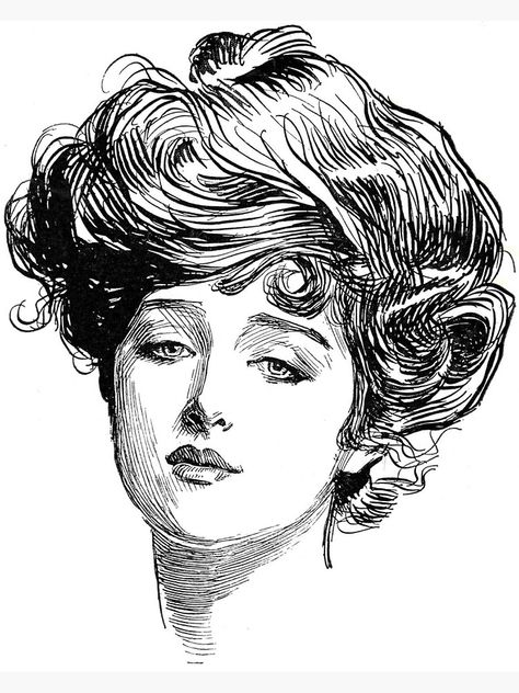 Vintage Gibson Girl Antique Illustration | Canvas Print Charles Dana Gibson, Dana Gibson, Gibson Girl, Ink Drawing, Gibson, Pen And Ink, On Demand, Pen, Hair