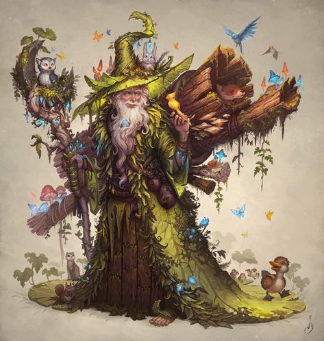 ArtStation - Radagast, Jenny Brozek Tree Character Design, Druid Magic, Green Wizard, Fantasy Rpg, Fantasy Inspiration, Dnd Characters, Tolkien, Larp, Fantasy Character Design