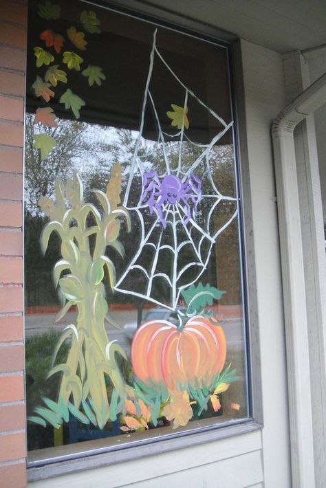 Halloween window design. Fall Window Painting Ideas, Halloween Window Painting Ideas, Halloween Window Painting, Diy Halloween Window Decorations, Window Art Painting, Window Paint Ideas, Fall Window Painting, Diy Halloween Window, Halloween Window Decor