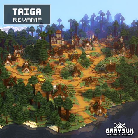 Mountain Side Village Minecraft, Revamped Minecraft Village, Taiga Builds Minecraft, Minecraft Village Rebuild, Minecraft Spruce Village Ideas, Minecraft Taiga Village Ideas, Spruce Village Minecraft, Minecraft Taiga Build, Minecraft Village Remodel