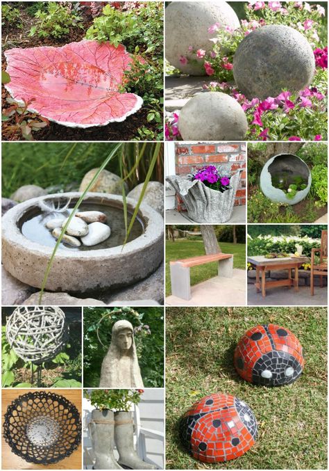 15 Near Genius DIY Concrete Ornaments That Add Beauty To Your Garden #gardening #decorating #decor #diy #concrete #cement #crafts via @vanessacrafting Concrete Projects Diy, Diy Garden Ornaments, Concrete Ornaments, Diy Water Table, Concrete Board, Concrete Garden Statues, Garden Bench Diy, Garden Spheres, Cement Projects