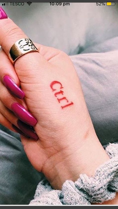 ctrl tattoo Sza Ctrl Tattoos, Ctrl Tattoo, Sza Ctrl, Cute Simple Tattoos, Basic Tattoos, Small Finger Tattoos, L Tattoo, Hand Tattoos For Women, Hand Tattoo