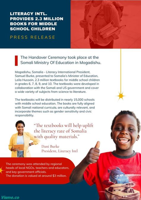 NGO Aid Press Release Template Visme Press Release Template, Press Ad, Birthday Flyer, Ministry Of Education, Important News, Us Government, Press Release, Middle School