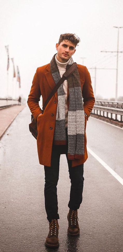 Scarf Outfit Men, Mens Scarf Fashion, Scarf Outfit Winter, Chic Athleisure, Men Scarf, Mens Scarf, Urban Explorer, Overcoat Jacket, Scarf Outfit