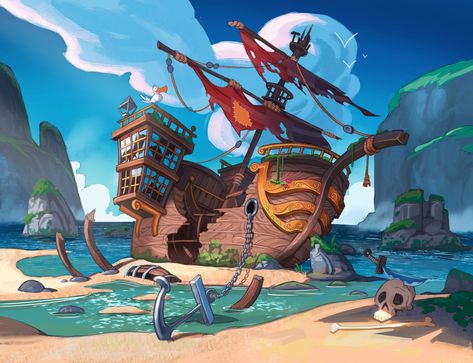 ArtStation - Shipwreck Cube World, Pirate Books, Pirate Games, Art Assignments, Golden Fish, Viking Ship, Sea Painting, Dragon Artwork, Blackest Knight