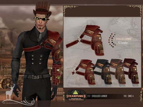 The Sims Resource - STEAMPUNKED _ SHOULDER ARMOR Sims 4 Sets, Suit With Suspenders, Steampunk Male, Bohemian Bridesmaid Dress, Sims Medieval, Halloween Shoes, Sims 4 Teen, Shoulder Armor, Sims 4 Downloads