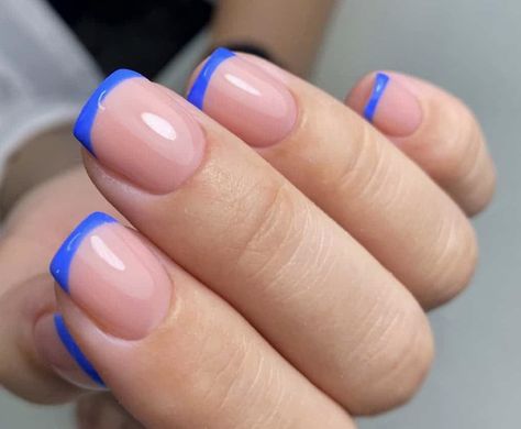 Blue French Tip Nails, Blue French Tip, Light Blue Nails, French Tip Nail Designs, Racun Shopee, Short Square Nails, French Tip Acrylic Nails, Blue French, Nails Blue