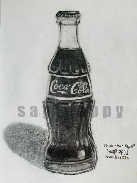 Glass Bottle Drawing, Bottle Drawing, Coca Cola Bottle, Sketch Drawing, Realistic Drawings, Glass Bottle, Glass Bottles, Coca Cola, Art Ideas